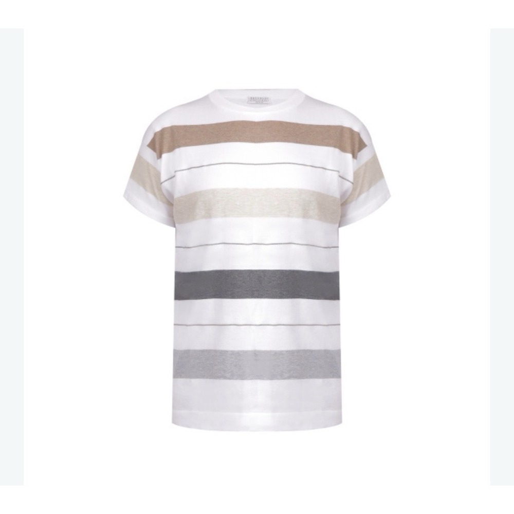 Brunello Cucinelli NWT Cotton Neutral Stripe T-Shirt Size XL